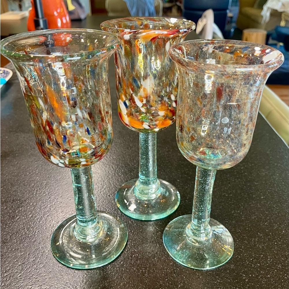 3-set hand blown art glass wine glasses